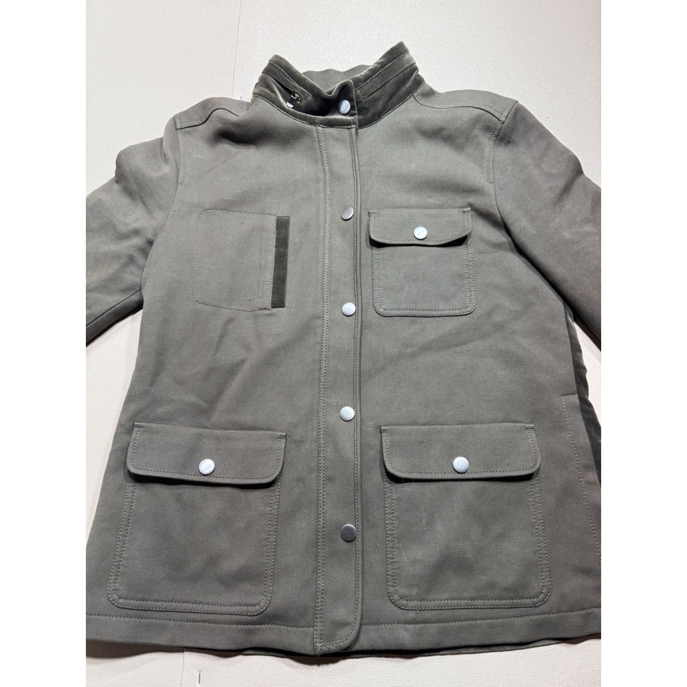 Nordstrom Signature Utility Military Jacket Velvet Trim Snap Front Stand Collar